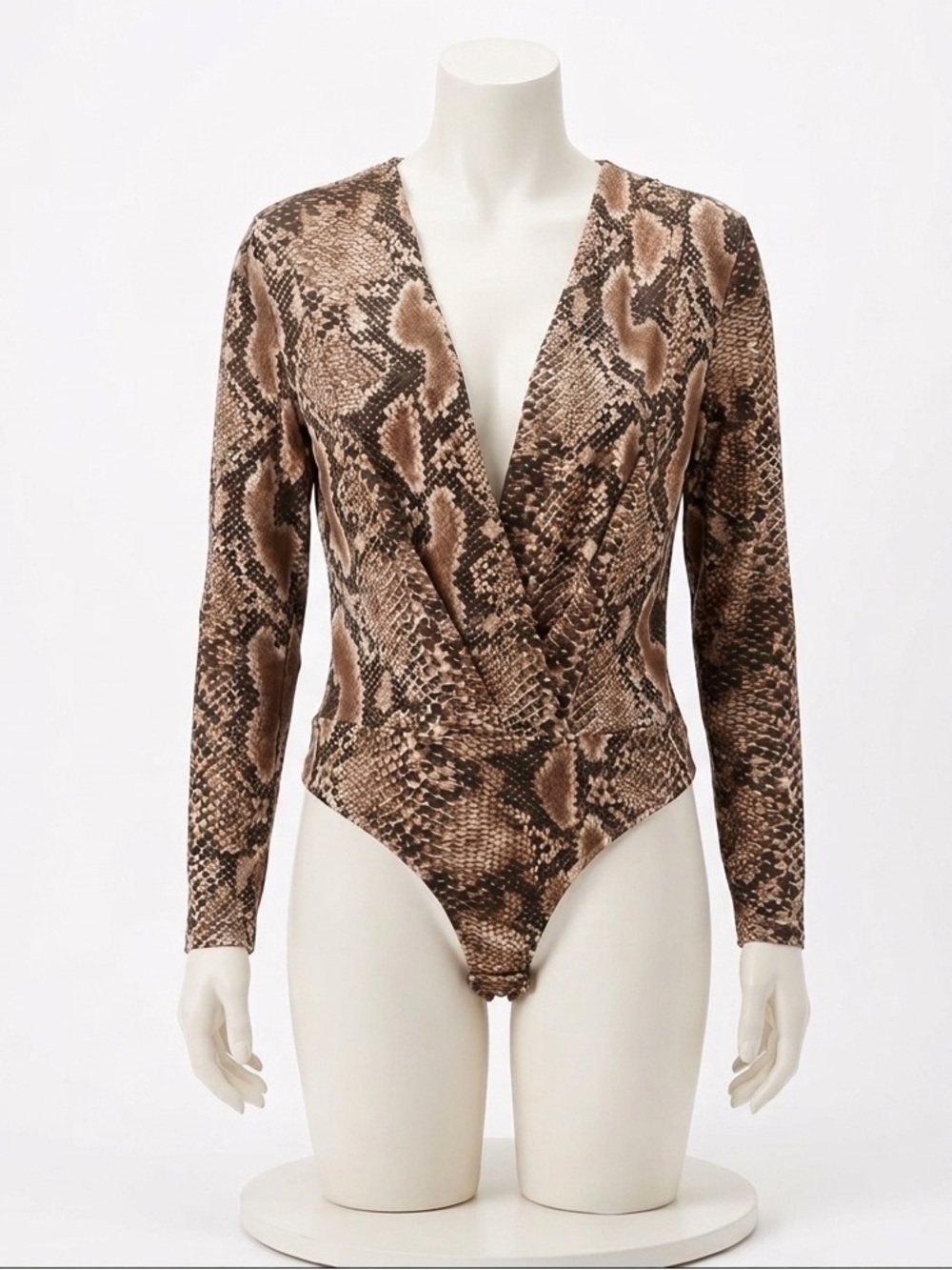 Zara Brown Snake-Print Wrap Bodysuit
